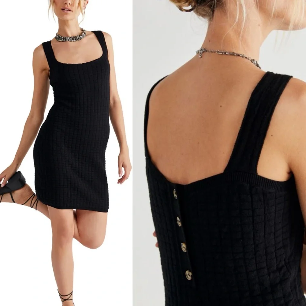Free People Button Back Square‎ Neck Mini Dress Center Of Attention Size Large - Picture 3 of 14